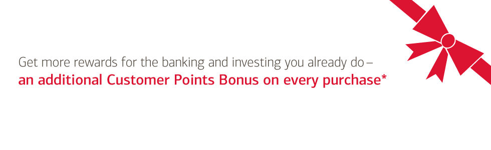 Get more rewards for the banking and investing you already do – an additional Customer Points Bonus on every purchase*